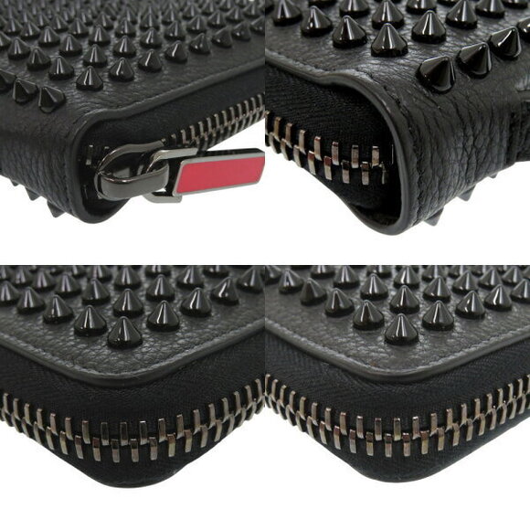 Christian Louboutin Panettone long wallet zipper spikes black calfskin - Picture 7 of 8